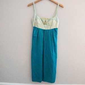 Nicole Miller Colorblock Teal Mint Keyhole Dress